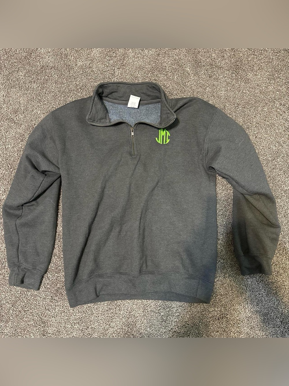 Charcoal Quarter-Zip Sweatshirt with Lime Monogram